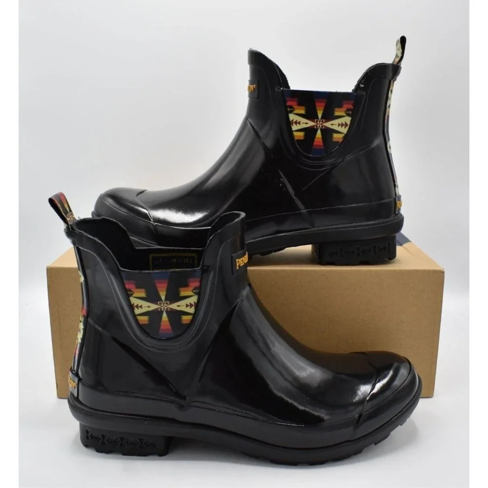 Pendleton Tucson Rain Boots Women Size 7 Black New Waterproof Chelsea Ankle Boot